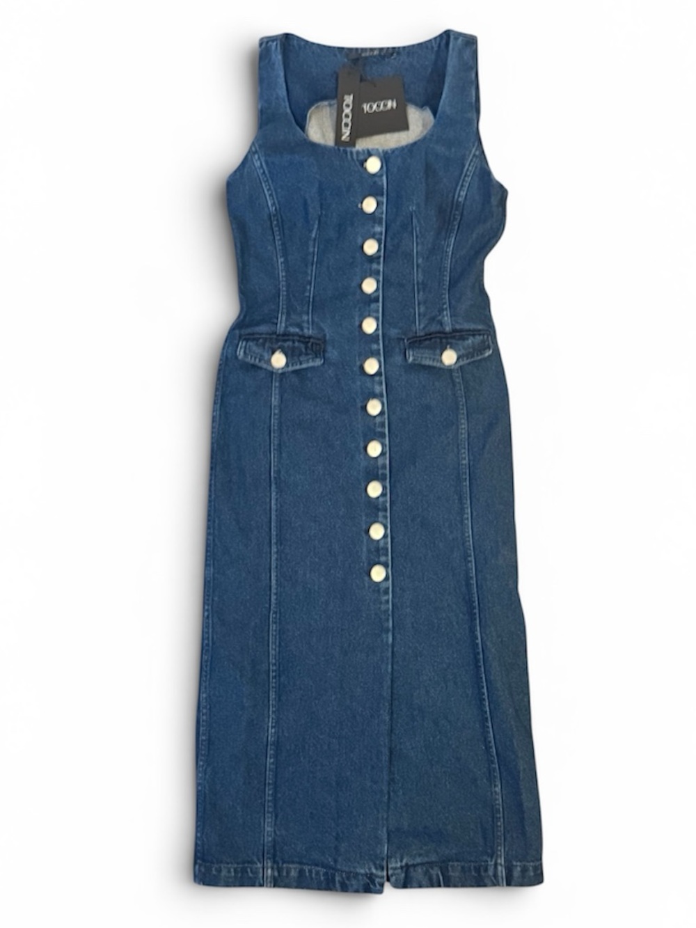 Toccin Raven Scoop Neck Button-Front Denim Midi Dress - Picture 3 of 10